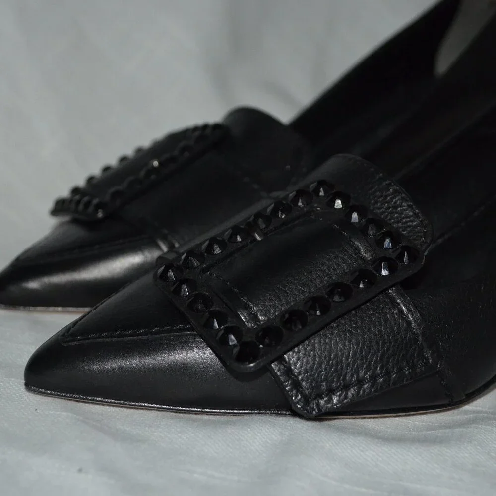 Sz 6.5 Kennel Schmenger Black Leather Buckle Detail Pumps Heels